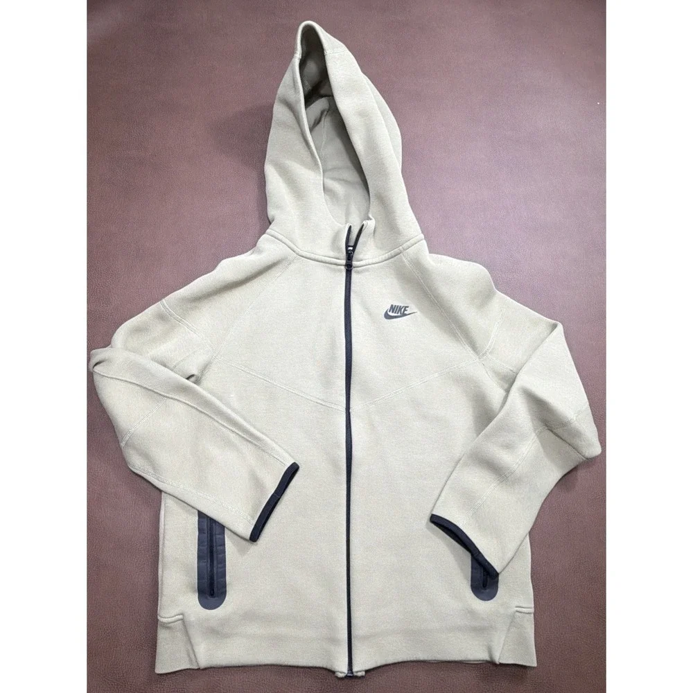 Nike Tech Fleece Full Zip Hoodie Sweatshirt Boys XL Khaki Tan Kids School Jacket